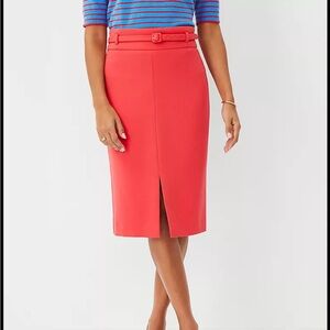 Ann Taylor Orange Pink Pencil Skirt Knee-length Work Cocktail Slit